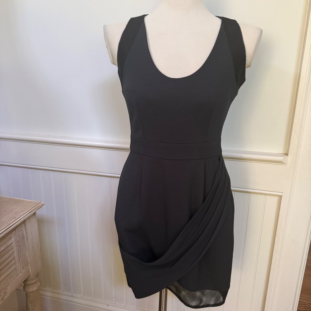 Rebecca Minkoff Womens Black Draped Tulip Mesh Panel Sleeveless Dress Size 2